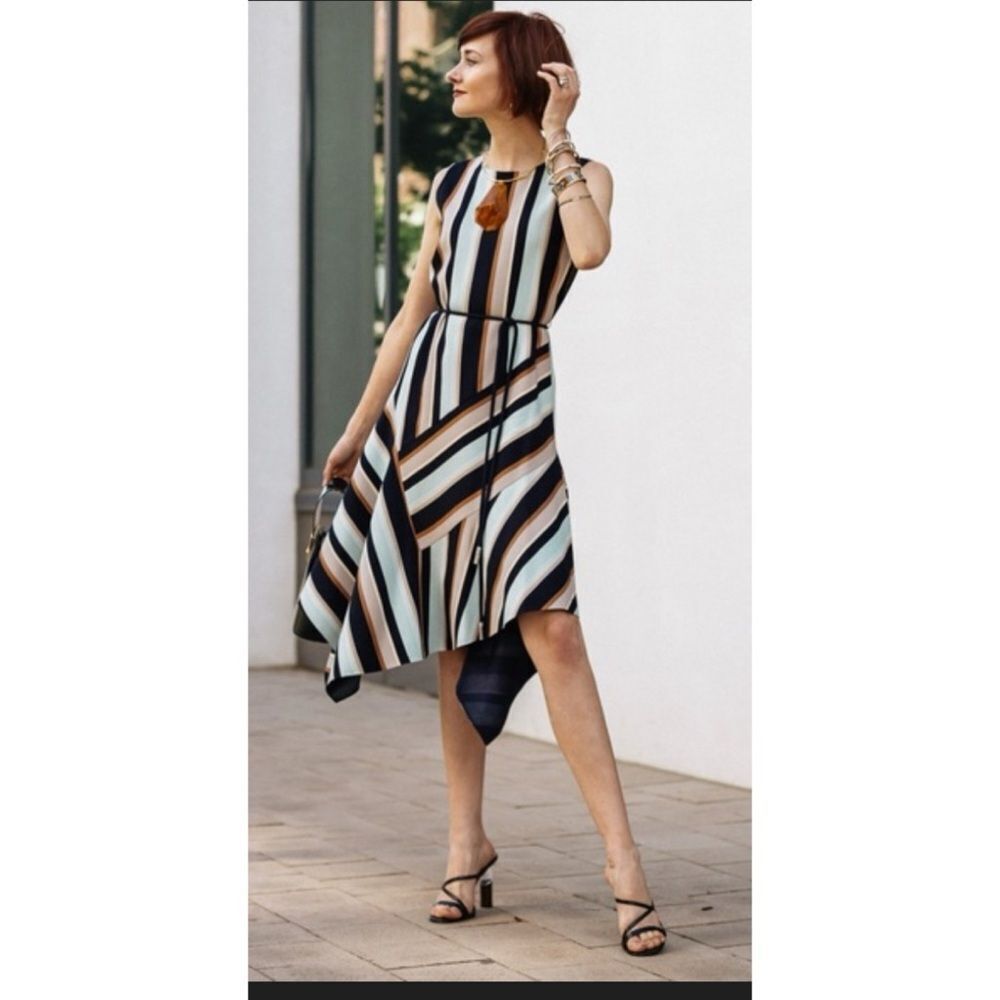 Lafayette 148 Marnie Asymmetric
Striped Dress Size XS~ Excellent